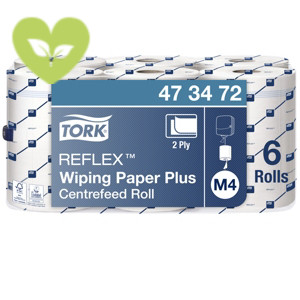 Tork Reflex™ Carta Plus Rotolo di carta asciugamani, 2 veli, 450 fogli, 185 mm, Bianco