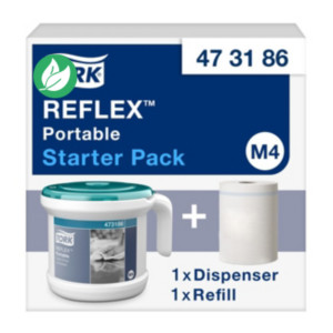 Tork Reflex - distributeur portable de papier d'essuyage à dévidage central feuille à feuille - pour bobine M4 - Blanc et bleu turquoise