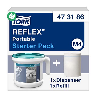 Tork Reflex - distributeur portable de papier d'essuyage à dévidage central feuille à feuille - pour bobine M4 - Blanc et bleu turquoise - 1