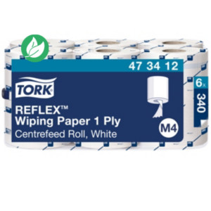 Tork Reflex Papier d'essuyage M4 blanc à dévidage central - 473412 - Lot de 6 bobines de 113 m Tork Reflex Papier d'essuyage M4 blanc à dévidage central - 473412 - Lot de 6 bobines de 113 m