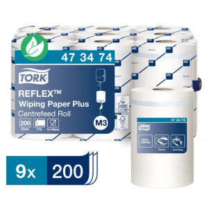 Tork Reflex Papier d'essuyage multi-usages M3 recyclé blanc - 473474 - Lot de 9 bobines de 67 m Tork Reflex Papier d'essuyage multi-usages M3 recyclé blanc - 473474 - Lot de 9 bobines de 67 m