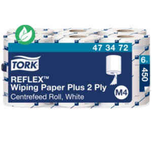 Tork Reflex Papier d'essuyage Plus blanc M4 mandrin SmartCore - 473472 - Lot de 6 bobines de 150 m Tork Reflex Papier d'essuyage Plus blanc M4 mandrin SmartCore - 473472 - Lot de 6 bobines de 150 m