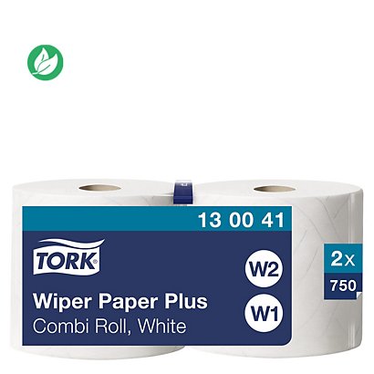 Tork Rouleau distributeur d'essuie-mains Wiping Plus Combi W1, double épaisseur, gaufré, 750 feuilles, 235 mm - Blanc - Lot de 2 - 1