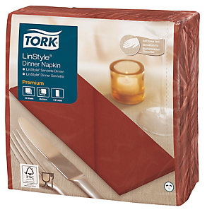 TORK Serviettes de table non tissé Dinner Linstyle® Tork, pliage 1/8, coloris bordeaux, le colis de 50