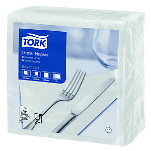 TORK Serviettes de table en papier Dinner Tork, coloris blanc, le colis de 150