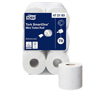 Tork SmartOne Mini T9 Rollo de papel higiénico mini, 2 capas, 620 hojas, 134 mm, blanco