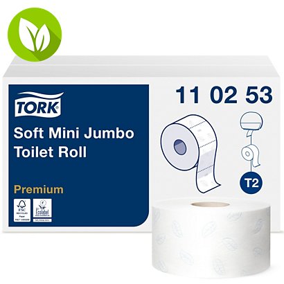 TORK T2 Rollo de papel higiénico Mini Jumbo de 2 capas y 170 m - 1