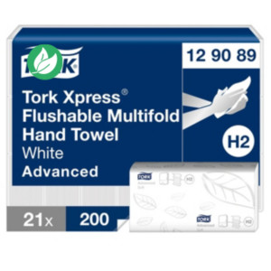 Tork Xpress Advanced Soft délitable H2 Essuie-mains pliage enchevêtré en V double épaisseur gaufré 200 feuilles Blanc - lot de 21