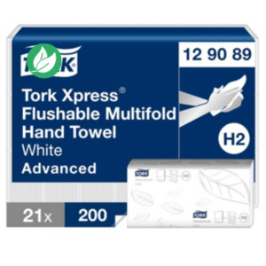 Tork Xpress Essuie-mains double épaisseur Advanced Soft H2 blanc délitable pliage en V - 129089 - Lot de 21 paquets de 200 feuilles Tork Xpress Essuie-mains double épaisseur Advanced Soft H2 blanc délitable pliage en V - 129089 - Lot de 21 paquets de 200 feuilles