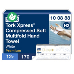 Tork Xpress Essuie-mains interfoliés doux compressés H2 - 2 plis pliage en M - 100888 - Lot de 12 paquets 170 feuilles Tork Xpress Essuie-mains interfoliés doux compressés H2 - 2 plis pliage en M - 100888 - Lot de 12 paquets 170 feuilles
