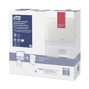 Tork Xpress® H2 Starter Pack asciugamani intercalati Mini, 1 Dispenser design Elevation + 1 Refill da 100 asciugamani