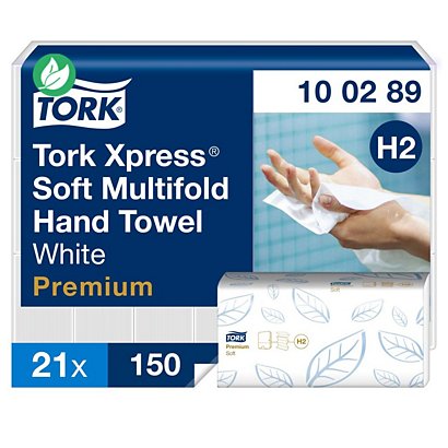 Tork Xpress Soft H2 Essuie-mains pliés Premium double épaisseur gaufrés pliage en Z 150 feuilles Blanc - lot de 21 - 1