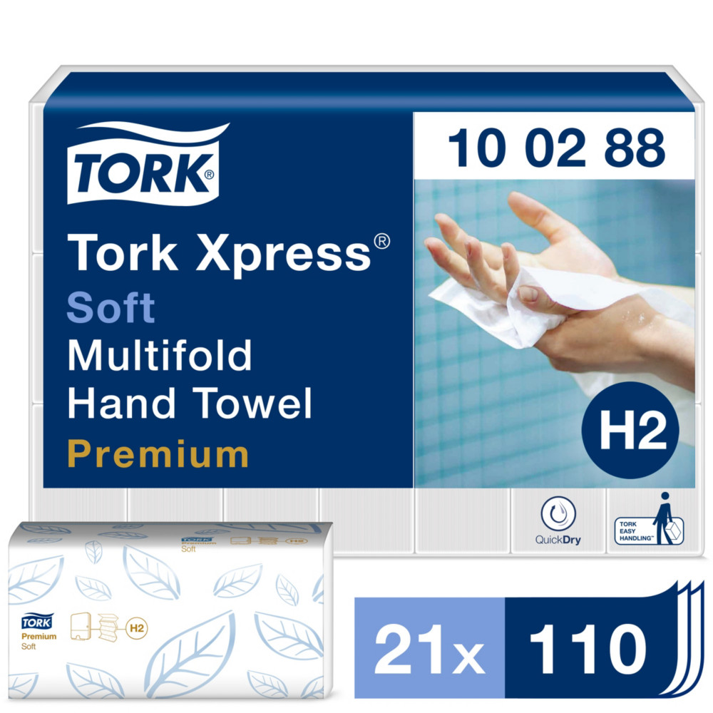 Tork Xpress Soft H2 - Essuie-mains Premium doux double épaisseur pliage enchevêtré (en Z) 110 feuilles - lot de 21