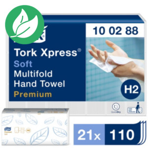 Tork Xpress Soft H2 - Essuie-mains Premium doux double épaisseur pliage enchevêtré (en Z) 110 feuilles - lot de 21