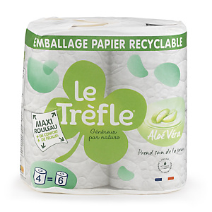 Le Trèfle Papier toilette gaufré triple épaisseur à l'aloé véra - lot de 4 maxi rouleaux de 180 feuilles Le Trèfle Papier toilette gaufré triple épaisseur à l'aloé véra - lot de 4 maxi rouleaux de 180 feuilles