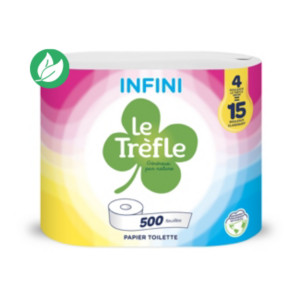 Le Trèfle Papier toilette Infini double épaisseur - 4 maxi rouleaux de 500 feuilles - Blanc Le Trèfle Papier toilette Infini double épaisseur - 4 maxi rouleaux de 500 feuilles - Blanc