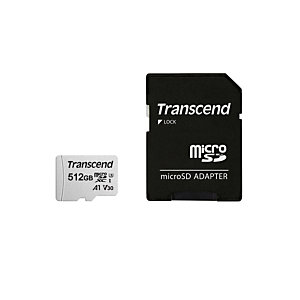 TRANSCEND FLASH Transcend 300S, 512 GB, MicroSDXC, NAND, 95 MB/s, 40 MB/s, Class 3 (U3) TS512GUSD300S-A