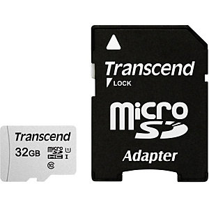 Transcend microSDHC 300S 32GB, 32 Go, MicroSDHC, Classe 10, NAND, 95 Mo/s, 25 Mo/s TS32GUSD300S-A