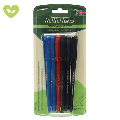 TRATTO Penna a sfera Tratto 1 Green Plastic, Colori assortiti (confezione 12 pezzi)