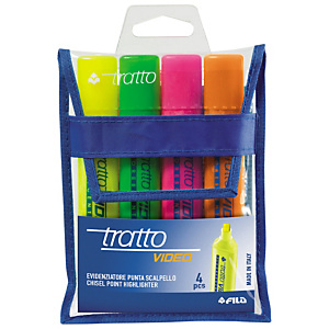 TRATTO Video, Evidenziatore, Punta a scalpello, 1 mm - 5 mm, Assortiti (confezione 4 pezzi) TRATTO Video, Evidenziatore, Punta a scalpello, 1 mm - 5 mm, Assortiti (confezione 4 pezzi)