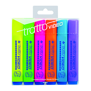 TRATTO Video, Evidenziatore, Punta a scalpello, 1 mm - 5 mm, Assortiti (confezione 6 pezzi) TRATTO Video, Evidenziatore, Punta a scalpello, 1 mm - 5 mm, Assortiti (confezione 6 pezzi)