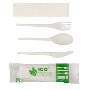 Tris posate monouso con tovagliolo 2 veli, Forchetta coltello e cucchiaio in CPLA, Biodegradabile e Compostabile, Avorio (confezione 500 pezzi) Tris posate monouso con tovagliolo 2 veli, Forchetta coltello e cucchiaio in CPLA, Biodegradabile e Compostabile, Avorio (confezione 500 pezzi)
