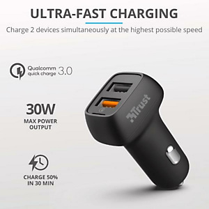 Trust, Accessori tablet e ebook reader, Qmax usb a+a car charger qc3 30w, 23562 Trust, Accessori tablet e ebook reader, Qmax usb a+a car charger qc3 30w, 23562