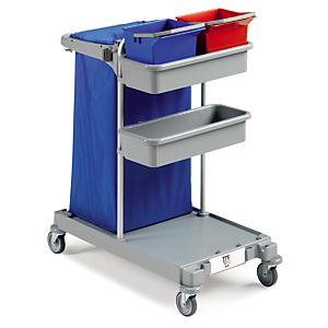 TTS Chariot d'entretien classique avec protège sac PVC 110l et couvercle double fond - 2 x 6 litres TTS Chariot d'entretien classique avec protège sac PVC 110l et couvercle double fond - 2 x 6 litres