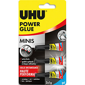UHU Blister de 3 mini tubes de colles gel Power glue. 1 gramme.