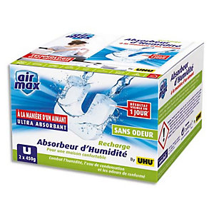 UHU Boîte de 2 recharges absorbeur humidité air max 450g lutte contre l'humidité et les mauvaises odeurs