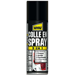 UHU Colle universelle en spray 3 en 1 : permanent, ajustable, repositionnable, 200ml
