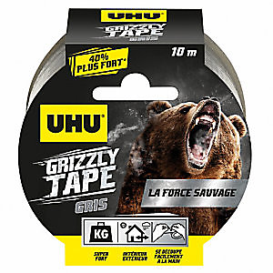 UHU Grizzly Tape Ruban adhésif toilé en polyéthylène résistant étanche 50 mm x 10 m - Argent (lot de 3)