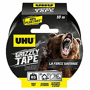 UHU Grizzly Tape Ruban adhésif toilé en polyéthylène résistant étanche 50 mm x 10 m - Noir (lot de 3)