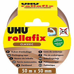 UHU Rollafix Ruban adhésif d'emballage en polypropylène silencieux 46 microns 50 mm x 50 m - Havane