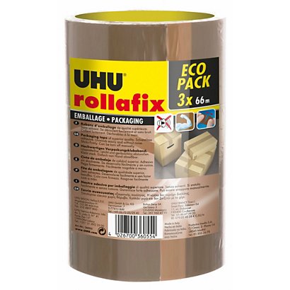 UHU Rollafix Ruban adhésif d'emballage en polypropylène silencieux 46 microns 50 mm x 66 m - Havane  - lot de 3