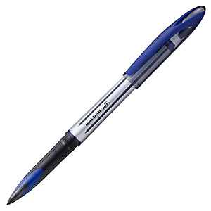 Uni-Ball Air Bolígrafo de punta de bola, punta fina, cuerpo de plástico plateado, tinta azul
