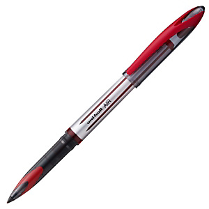 Uni-Ball Air Bolígrafo de punta de bola, punta fina, cuerpo de plástico plateado, tinta roja