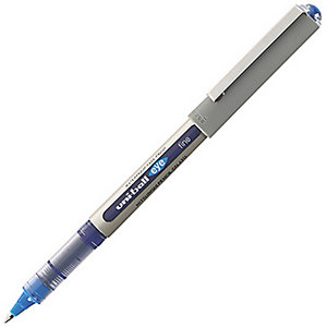 Uni-Ball Eye Fine UB-157 Bolígrafo de punta de bola, punta fina, cuerpo plateado de polipropileno, tinta azul