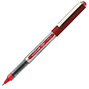 Uni-Ball Eye Micro UB-150 Bolígrafo de punta de bola, micropunta, cuerpo plateado de polipropileno, tinta roja