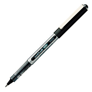 Uni-Ball Eye Micro UB-150 Bolígrafo de punta de bola, punta fina, cuerpo plateado de polipropileno, tinta negra