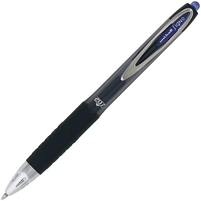Uni-Ball Signo 207 Bolígrafo retráctil de gel, punta mediana de 0,7 mm, cuerpo negro de policarbonato con grip, tinta azul - 1