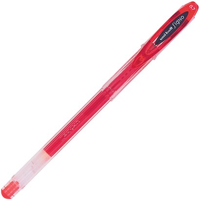 Uni-Ball Signo Bolígrafo de gel, punta media de 0,7 mm, cuerpo transparente, tinta roja - 1