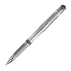 Uni-Ball Signo Broad Bolígrafo de gel, punta ancha de 1 mm, cuerpo transparente con grip, tinta plata Uni-Ball Signo Broad Bolígrafo de gel, punta ancha de 1 mm, cuerpo transparente con grip, tinta plata