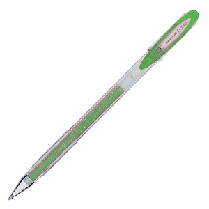 Uni-Ball Signo Sparkling Bolígrafo de gel, punta ancha de 1 mm, cuerpo transparente, tinta verde purpurina Uni-Ball Signo Sparkling Bolígrafo de gel, punta ancha de 1 mm, cuerpo transparente, tinta verde purpurina