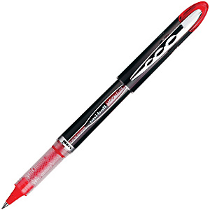 Uni-Ball Vision Elite Bolígrafo de punta de bola con tinta líquida, punta fina de 0,5 mm, cuerpo negro, tinta roja