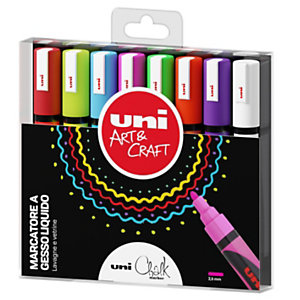 Uni Chalk Marcatore a gesso, Punta tonda 1,8 - 2,5 mm, Colori assortiti (confezione 8 pezzi)