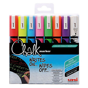 Uni Chalk PWE-5M Marcatore per lavagna, Inchiostro a base d'acqua non permanente, 1,8 - 2,5 mm, Colori assortiti (confezione 8 pezzi) Uni Chalk PWE-5M Marcatore per lavagna, Inchiostro a base d'acqua non permanente, 1,8 - 2,5 mm, Colori assortiti (confezione 8 pezzi)