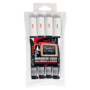 Uni Craie Chalk Marker PWE-5M -  Pointe Conique - 1,8-2,5 mm - Pochette 4 craies blanches