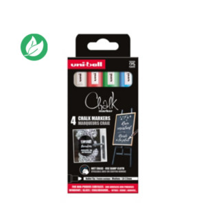 Uni Marqueur craie Chalk Marker PWE-5M Pointe ogive moyenne 2,5 mm - 4 couleurs assorties