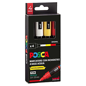 UNI MITSUBISHI Marcatore Uni Posca PC5M - punta media 1,8-2,5 mm - colori assortiti - conf. 4 pezzi UNI MITSUBISHI Marcatore Uni Posca PC5M - punta media 1,8-2,5 mm - colori assortiti - conf. 4 pezzi